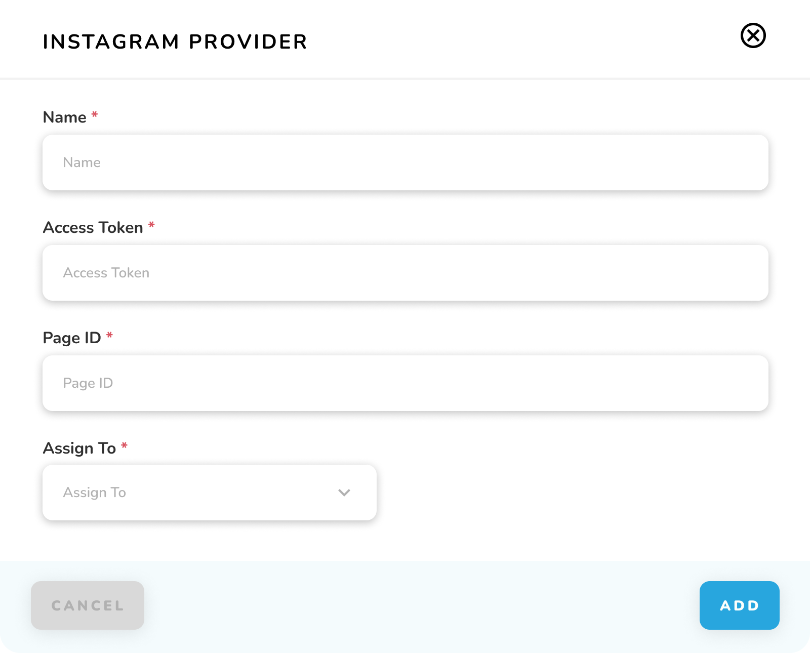 Instagram Provider - Add Popup